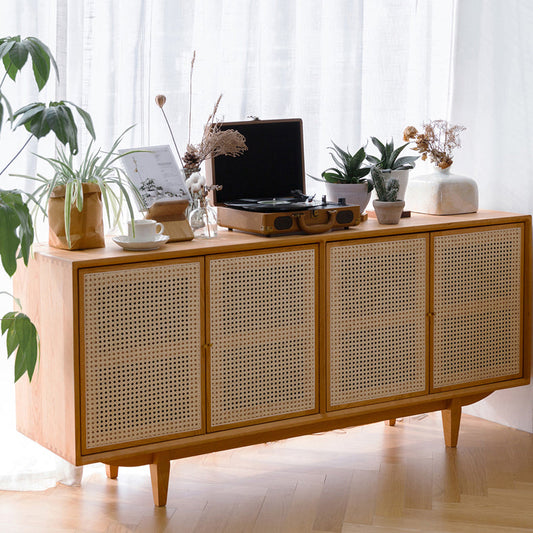 Rattan deuren buffet server eenvoudige stijl houten top keuken server voor woonkamer