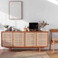 Rattan 4 puertas servidor de buffet de estilo de madera de estilo simple para sala de estar para sala de estar