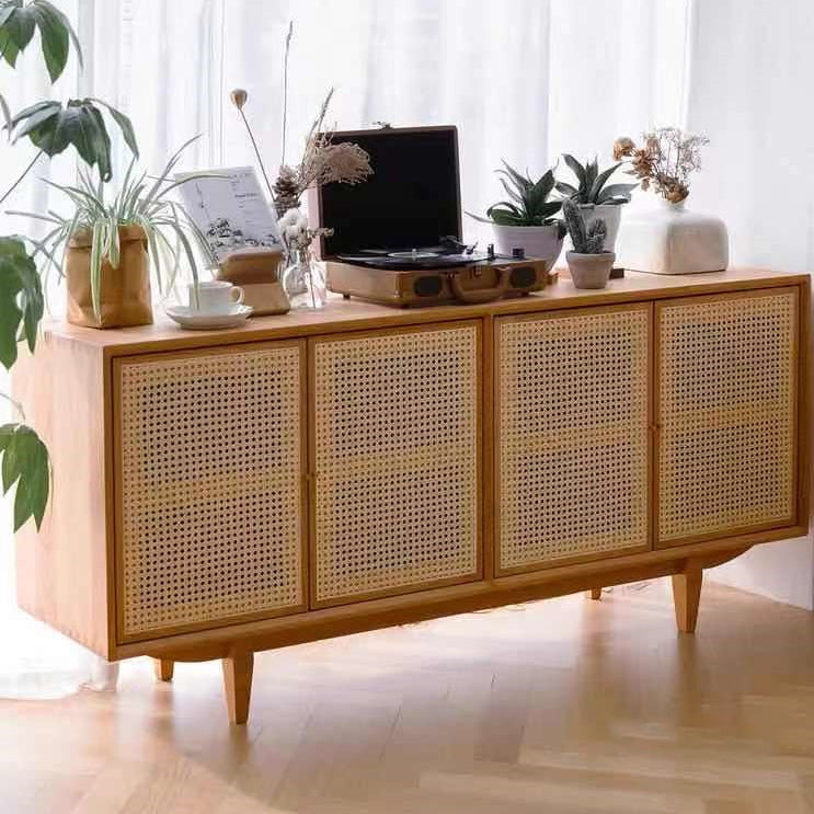 Rattan 4 puertas servidor de buffet de estilo de madera de estilo simple para sala de estar para sala de estar