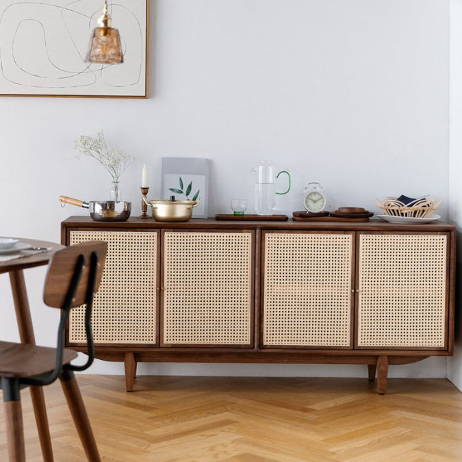 Rattan 4 puertas servidor de buffet de estilo de madera de estilo simple para sala de estar para sala de estar