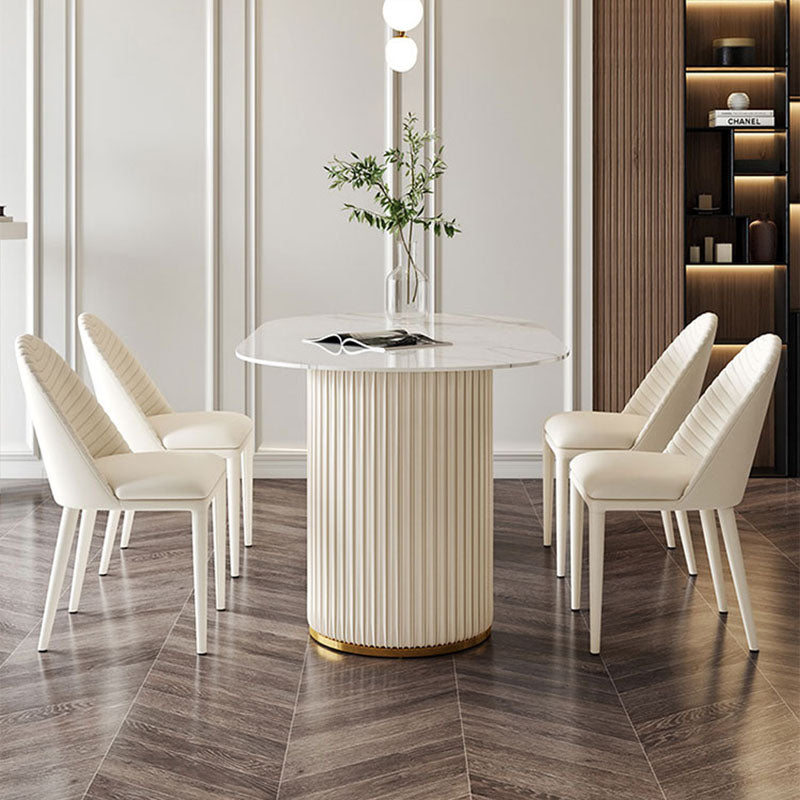 Traditional Luxury Dining Table White Stone Oval Dining Table for Home White 78.7"L x 31.5"W x 29.5"H Without Chairs Clearhalo 'Dining Tables & Seating' 'Dining Tables' 'dining_table' 'furn' 'furn_dining_table' 'Furniture' 'Kitchen & Dining Furniture' 5845440