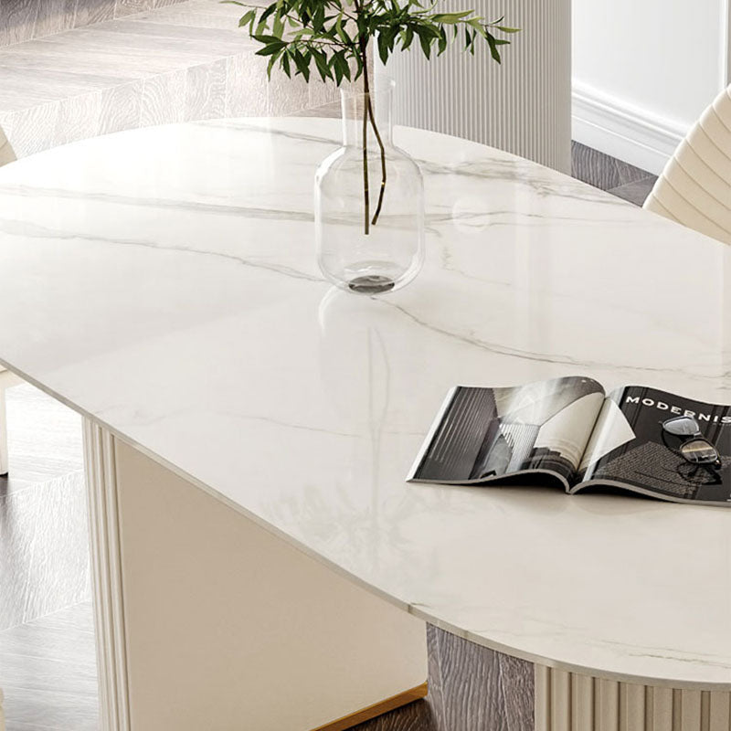 Traditional Luxury Dining Table White Stone Oval Dining Table for Home Clearhalo 'Dining Tables & Seating' 'Dining Tables' 'dining_table' 'furn' 'furn_dining_table' 'Furniture' 'Kitchen & Dining Furniture' 5845442