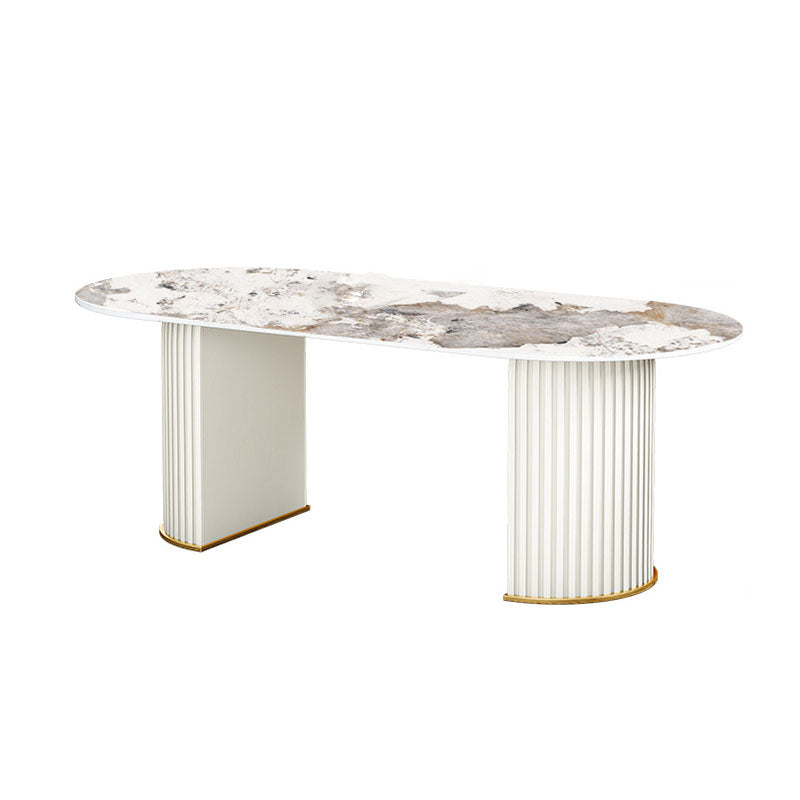 Traditional Luxury Dining Table White Stone Oval Dining Table for Home Grey Without Chairs Clearhalo 'Dining Tables & Seating' 'Dining Tables' 'dining_table' 'furn' 'furn_dining_table' 'Furniture' 'Kitchen & Dining Furniture' 5845447