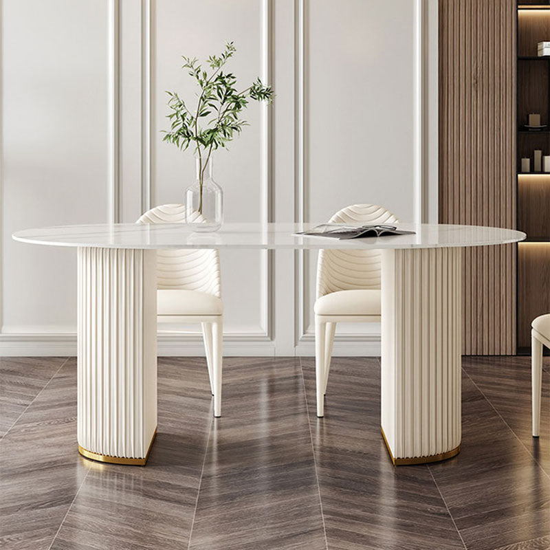 Traditional Luxury Dining Table White Stone Oval Dining Table for Home Clearhalo 'Dining Tables & Seating' 'Dining Tables' 'dining_table' 'furn' 'furn_dining_table' 'Furniture' 'Kitchen & Dining Furniture' 5845448