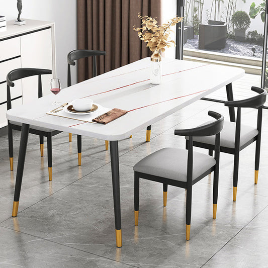 Rectangular Sintered Stone Dining Table Traditional Luxury Dining Furniture with 4 Legs White Without Chairs