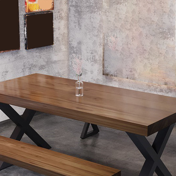Mesa de comedor de estilo industrial Mesa rectangular de madera maciza con base de metal