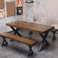 Mesa de comedor de estilo industrial Mesa rectangular de madera maciza con base de metal