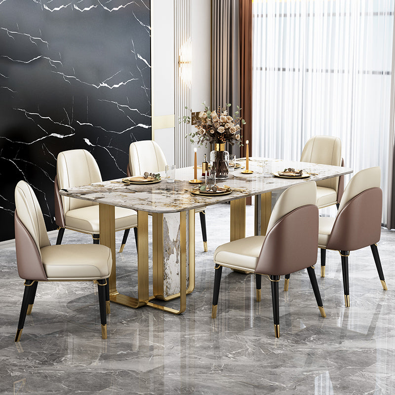 Sintered Stone Top Dining Table Luxury Rectangle Gold Base Home Table 78.7"L x 39.4"W x 29.5"H Without Chairs Clearhalo 'Dining Tables & Seating' 'Dining Tables' 'dining_table' 'furn' 'furn_dining_table' 'Furniture' 'Kitchen & Dining Furniture' 5845608