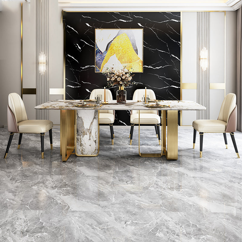 Sintered Stone Top Dining Table Luxury Rectangle Gold Base Home Table 55.1"L x 31.5"W x 29.5"H Without Chairs Clearhalo 'Dining Tables & Seating' 'Dining Tables' 'dining_table' 'furn' 'furn_dining_table' 'Furniture' 'Kitchen & Dining Furniture' 5845609