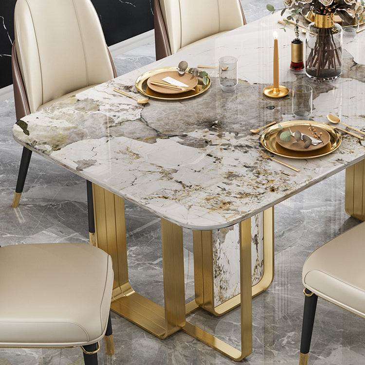 Sintered Stone Top Dining Table Luxury Rectangle Gold Base Home Table Clearhalo 'Dining Tables & Seating' 'Dining Tables' 'dining_table' 'furn' 'furn_dining_table' 'Furniture' 'Kitchen & Dining Furniture' 5845610