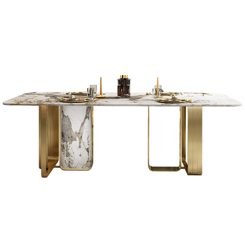Sintered Stone Top Dining Table Luxury Rectangle Gold Base Home Table Without Chairs Clearhalo 'Dining Tables & Seating' 'Dining Tables' 'dining_table' 'furn' 'furn_dining_table' 'Furniture' 'Kitchen & Dining Furniture' 5845611