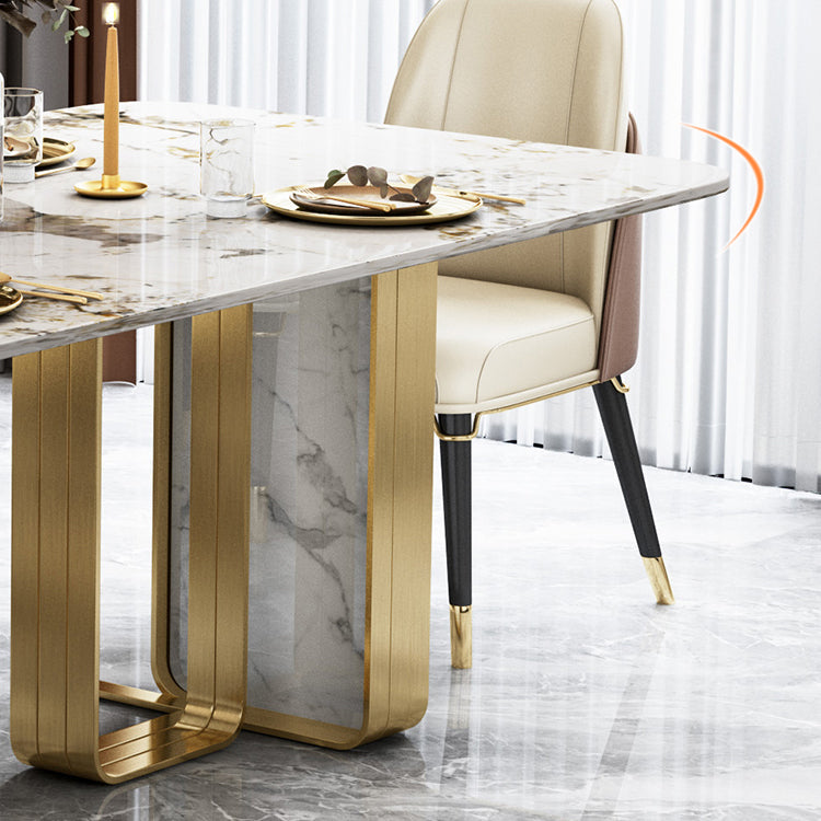 Sintered Stone Top Dining Table Luxury Rectangle Gold Base Home Table Clearhalo 'Dining Tables & Seating' 'Dining Tables' 'dining_table' 'furn' 'furn_dining_table' 'Furniture' 'Kitchen & Dining Furniture' 5845612