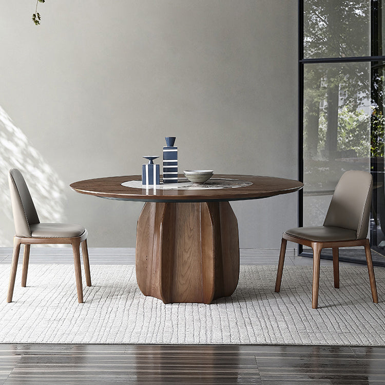Mesa de pedestal redonda Simplicidad estilo mesa de comedor de madera maciza con plato giratorio
