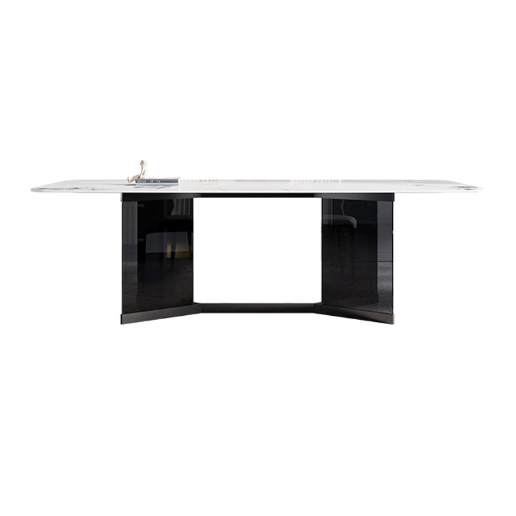 Glass Trestle Base Dining Table Modern Rectangle White Top Dining Room Table Without Chairs Clearhalo 'Dining Tables & Seating' 'Dining Tables' 'dining_table' 'furn' 'furn_dining_table' 'Furniture' 'Kitchen & Dining Furniture' 5845699