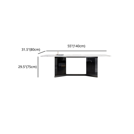 Glass Trestle Base Dining Table Modern Rectangle White Top Dining Room Table Clearhalo 'Dining Tables & Seating' 'Dining Tables' 'dining_table' 'furn' 'furn_dining_table' 'Furniture' 'Kitchen & Dining Furniture' 5845705
