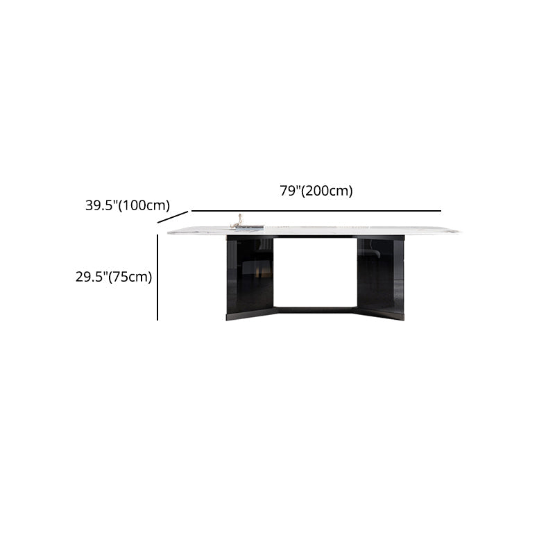 Glass Trestle Base Dining Table Modern Rectangle White Top Dining Room Table Clearhalo 'Dining Tables & Seating' 'Dining Tables' 'dining_table' 'furn' 'furn_dining_table' 'Furniture' 'Kitchen & Dining Furniture' 5845708