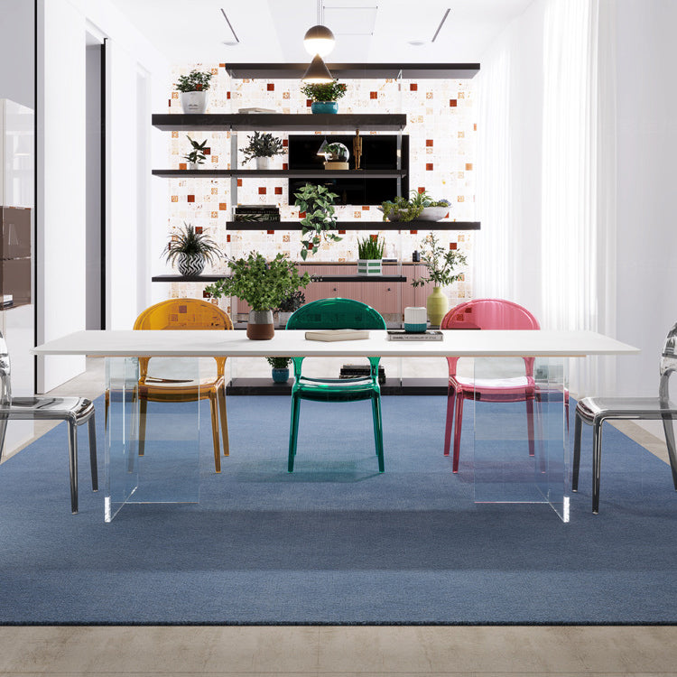 Mesa de comedor moderna con mesa de comedor rectangular de piedra blanca para cocina