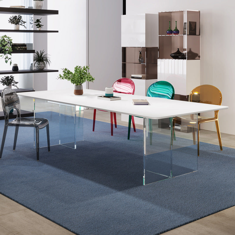 Mesa de comedor moderna con mesa de comedor rectangular de piedra blanca para cocina