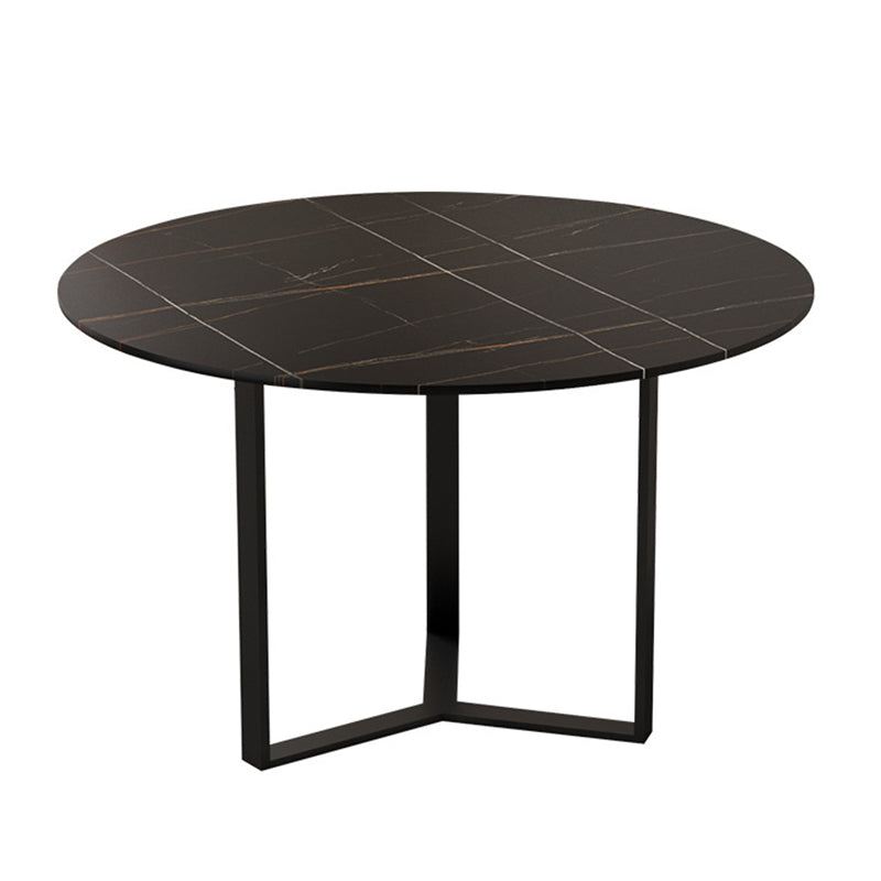 Industrial Iron Dining Table Stone Dining Furniture with Metal Base Round Sled Without Chairs Clearhalo 'Dining Tables & Seating' 'Dining Tables' 'dining_table' 'furn' 'furn_dining_table' 'Furniture' 'Kitchen & Dining Furniture' 5845743