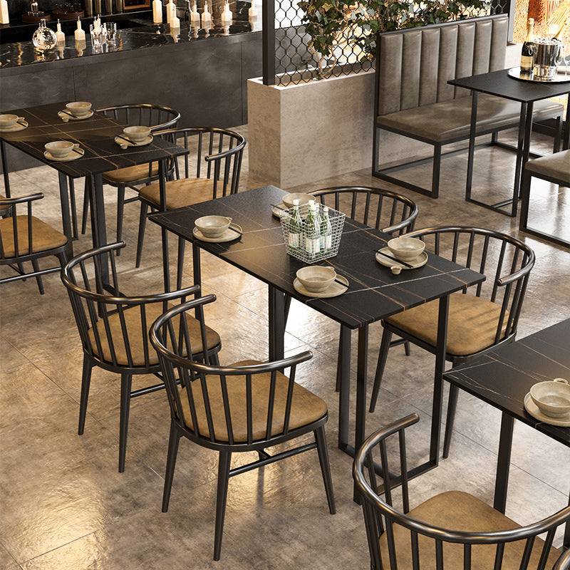 Industrial Iron Dining Table Stone Dining Furniture with Metal Base Clearhalo 'Dining Tables & Seating' 'Dining Tables' 'dining_table' 'furn' 'furn_dining_table' 'Furniture' 'Kitchen & Dining Furniture' 5845744