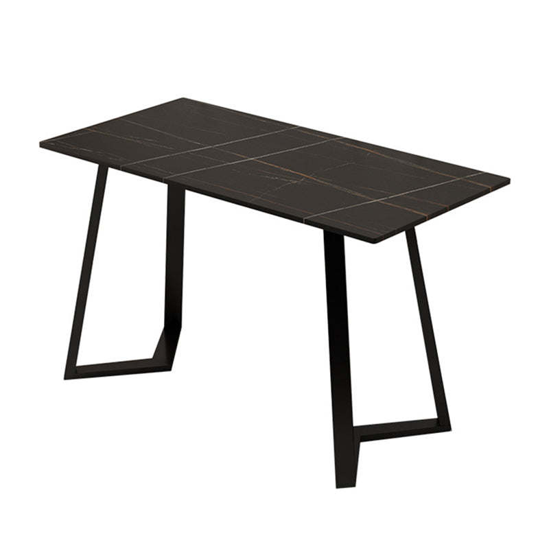 Industrial Iron Dining Table Stone Dining Furniture with Metal Base Rectangle Double Pedestal Without Chairs Clearhalo 'Dining Tables & Seating' 'Dining Tables' 'dining_table' 'furn' 'furn_dining_table' 'Furniture' 'Kitchen & Dining Furniture' 5845745