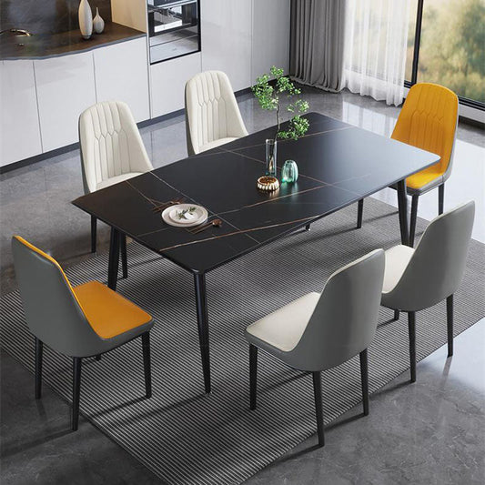 Stone Rectangle Industrial Table Standard Height Dining Table with 4 Legs Black Without Chairs