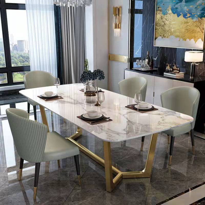 Traditional Luxury Table White Stone Rectangle Dining Table for Home 63"L x 31.5"W x 29.5"H Without Chairs Clearhalo 'Dining Tables & Seating' 'Dining Tables' 'dining_table' 'furn' 'furn_dining_table' 'Furniture' 'Kitchen & Dining Furniture' 5845773