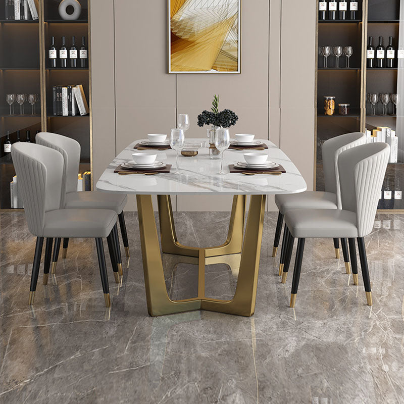Traditional Luxury Table White Stone Rectangle Dining Table for Home 51.2"L x 27.6"W x 29.5"H Without Chairs Clearhalo 'Dining Tables & Seating' 'Dining Tables' 'dining_table' 'furn' 'furn_dining_table' 'Furniture' 'Kitchen & Dining Furniture' 5845776