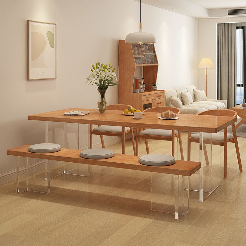 Acrylic Contemporary Rectangular Dining Table Pine Wood Top Table for Dining Room 78.7"L x 35.4"W x 29.5"H Without Chairs Clearhalo 'Dining Tables & Seating' 'Dining Tables' 'dining_table' 'furn' 'furn_dining_table' 'Furniture' 'Kitchen & Dining Furniture' 5845808