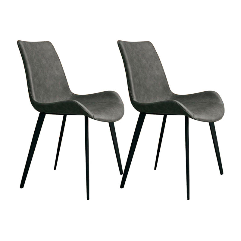 Leather Dining Chairs Industrial Design Solid Back Arm Side Chairs for Kitchen Grey 2 Piece Set Clearhalo 'Dining Chairs' 'Dining Tables & Seating' 'dining_chair' 'furn' 'furn_dining_chair' 'Furniture' 'Kitchen & Dining Furniture' 5845827