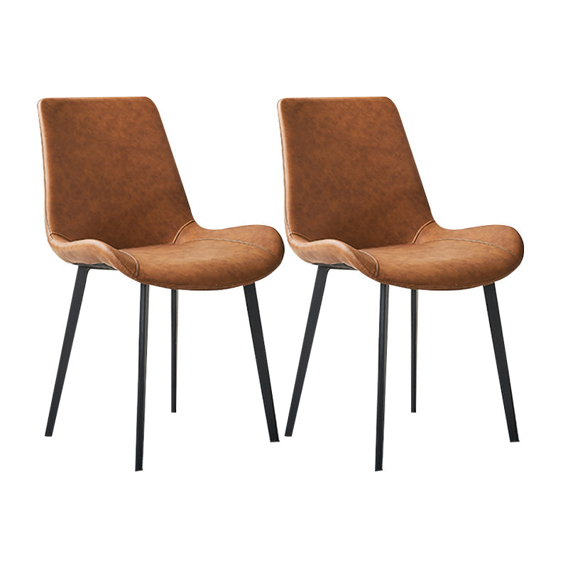 Leather Dining Chairs Industrial Design Solid Back Arm Side Chairs for Kitchen Orange 2 Piece Set Clearhalo 'Dining Chairs' 'Dining Tables & Seating' 'dining_chair' 'furn' 'furn_dining_chair' 'Furniture' 'Kitchen & Dining Furniture' 5845831