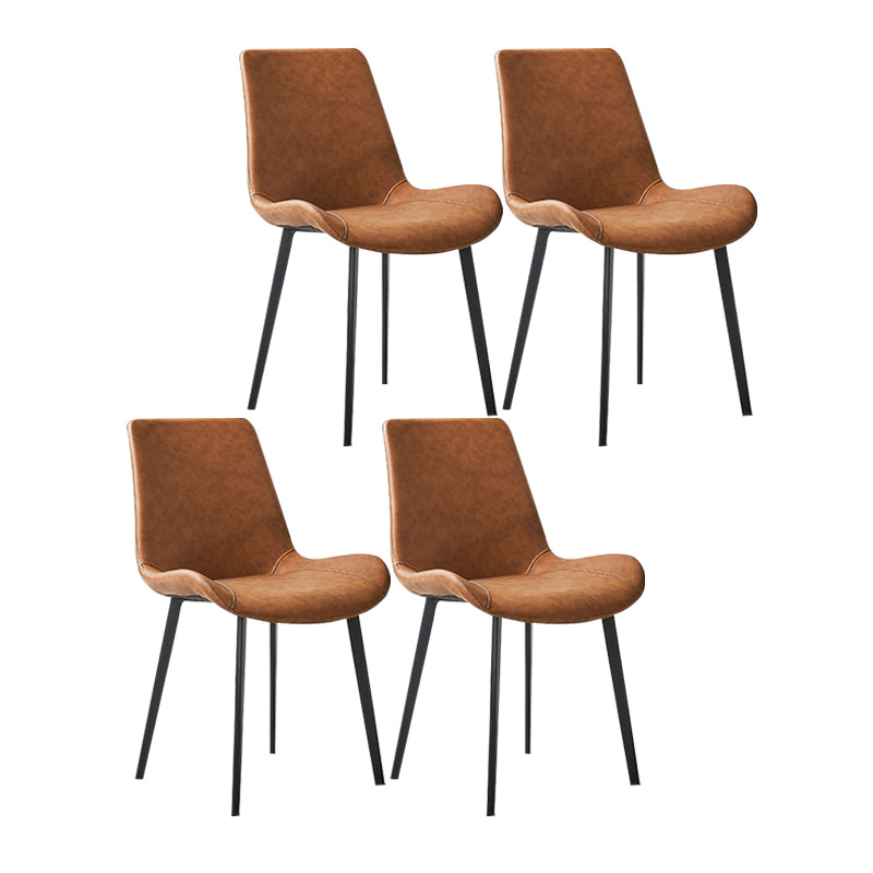 Leather Dining Chairs Industrial Design Solid Back Arm Side Chairs for Kitchen Orange 4 Piece Set Clearhalo 'Dining Chairs' 'Dining Tables & Seating' 'dining_chair' 'furn' 'furn_dining_chair' 'Furniture' 'Kitchen & Dining Furniture' 5845833