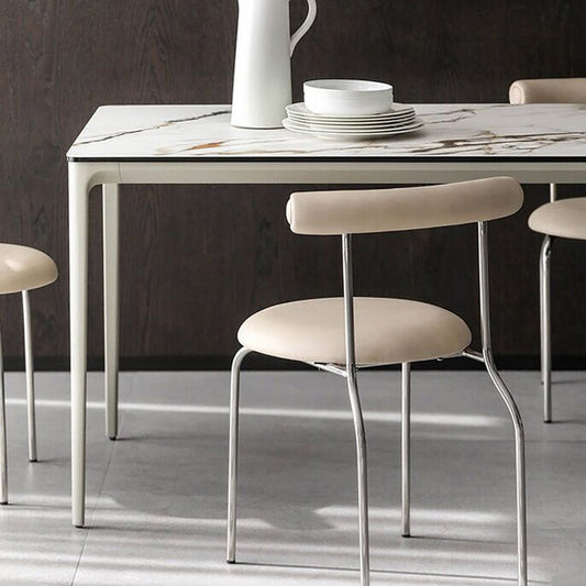 Modern Armless Dining Chairs Stackable Low Back Dining Chair Beige 1 Piece