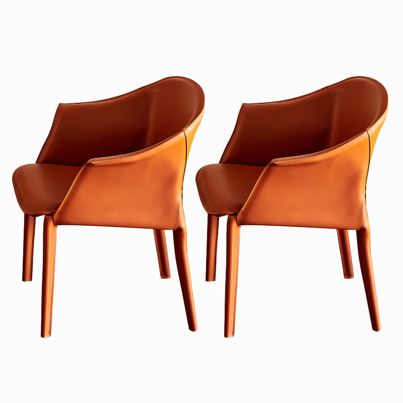 Faux Leather Dining Arm Chair Contemporary Dining and Accent Chairs Orange Red 2 Piece Set Clearhalo 'Dining Chairs' 'Dining Tables & Seating' 'dining_chair' 'furn' 'furn_dining_chair' 'Furniture' 'Kitchen & Dining Furniture' 5846075