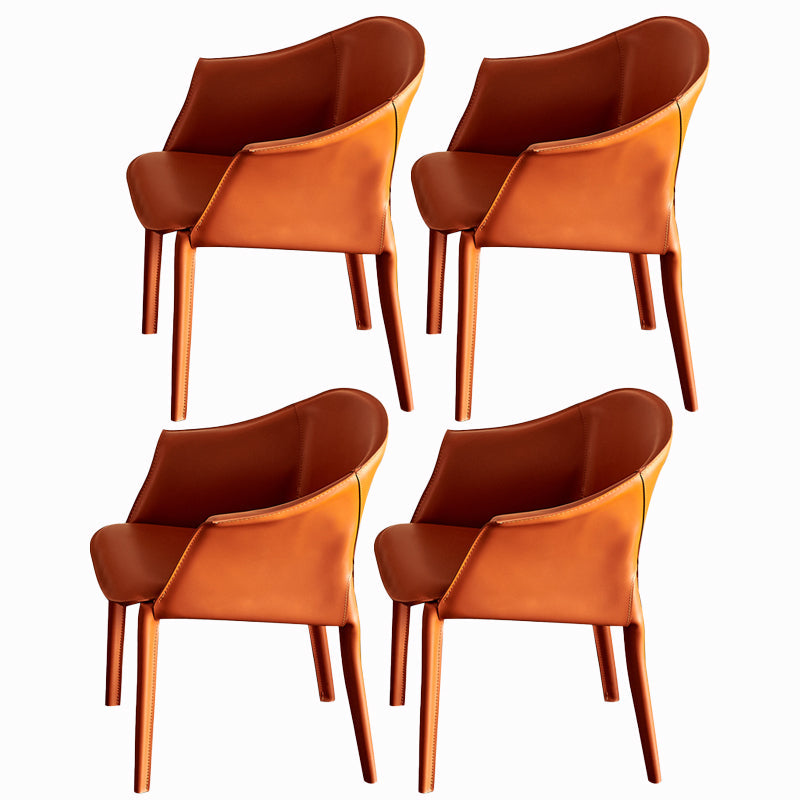 Faux Leather Dining Arm Chair Contemporary Dining and Accent Chairs Orange Red 4 Piece Set Clearhalo 'Dining Chairs' 'Dining Tables & Seating' 'dining_chair' 'furn' 'furn_dining_chair' 'Furniture' 'Kitchen & Dining Furniture' 5846077