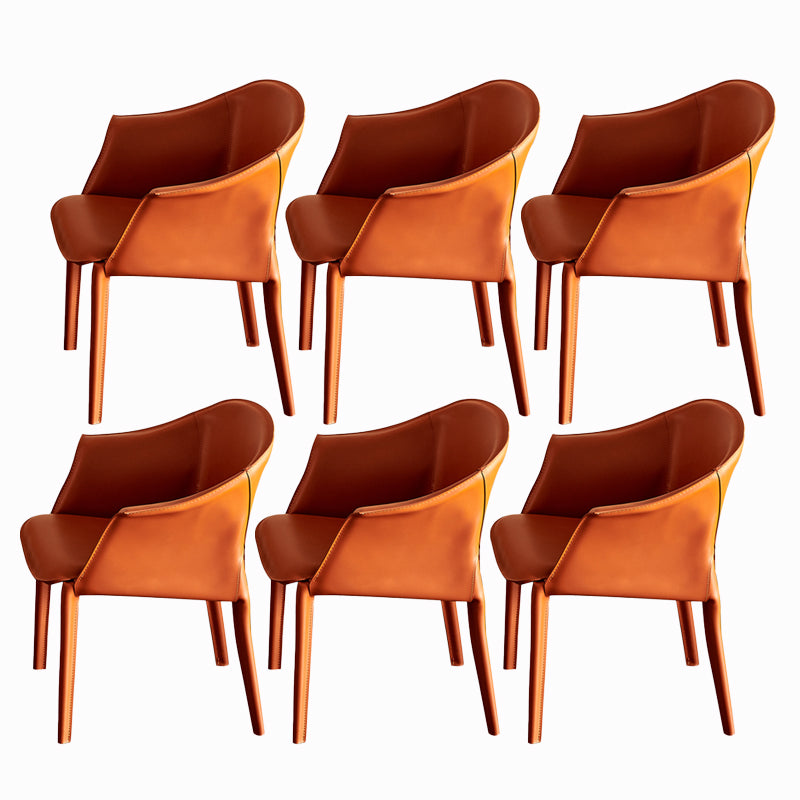 Faux Leather Dining Arm Chair Contemporary Dining and Accent Chairs Orange Red 6 Piece Set Clearhalo 'Dining Chairs' 'Dining Tables & Seating' 'dining_chair' 'furn' 'furn_dining_chair' 'Furniture' 'Kitchen & Dining Furniture' 5846079