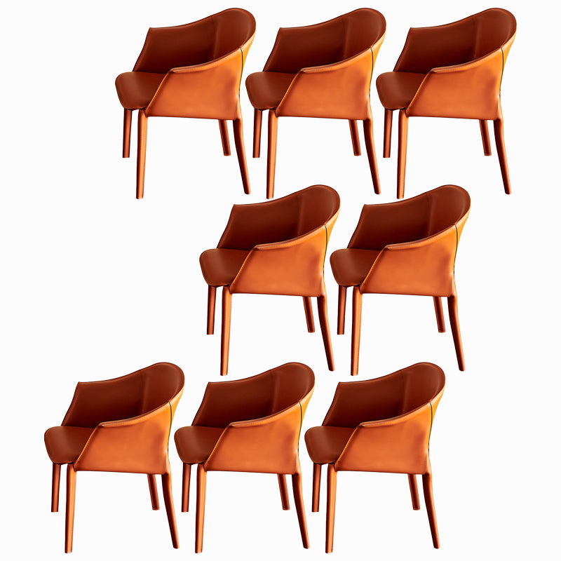 Faux Leather Dining Arm Chair Contemporary Dining and Accent Chairs Orange Red 8 Piece Set Clearhalo 'Dining Chairs' 'Dining Tables & Seating' 'dining_chair' 'furn' 'furn_dining_chair' 'Furniture' 'Kitchen & Dining Furniture' 5846080