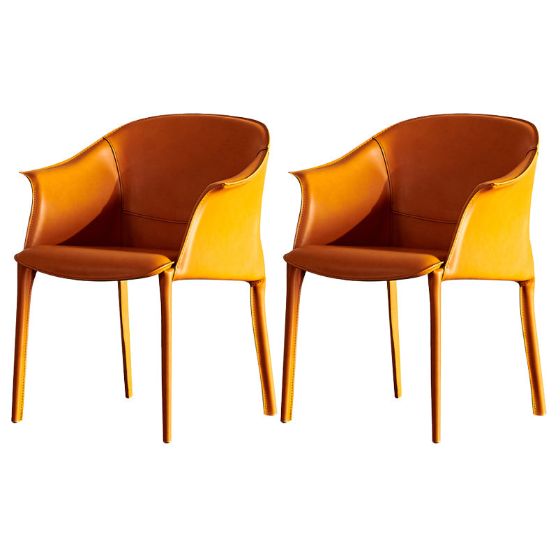 Faux Leather Dining Arm Chair Contemporary Dining and Accent Chairs Orange Yellow 2 Piece Set Clearhalo 'Dining Chairs' 'Dining Tables & Seating' 'dining_chair' 'furn' 'furn_dining_chair' 'Furniture' 'Kitchen & Dining Furniture' 5846085