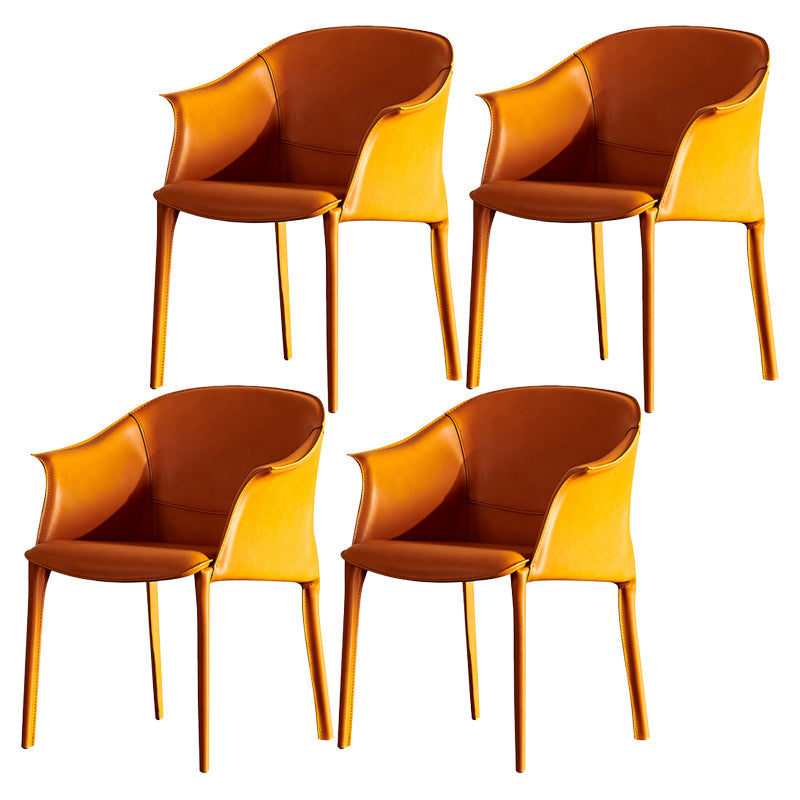 Faux Leather Dining Arm Chair Contemporary Dining and Accent Chairs Orange Yellow 4 Piece Set Clearhalo 'Dining Chairs' 'Dining Tables & Seating' 'dining_chair' 'furn' 'furn_dining_chair' 'Furniture' 'Kitchen & Dining Furniture' 5846087