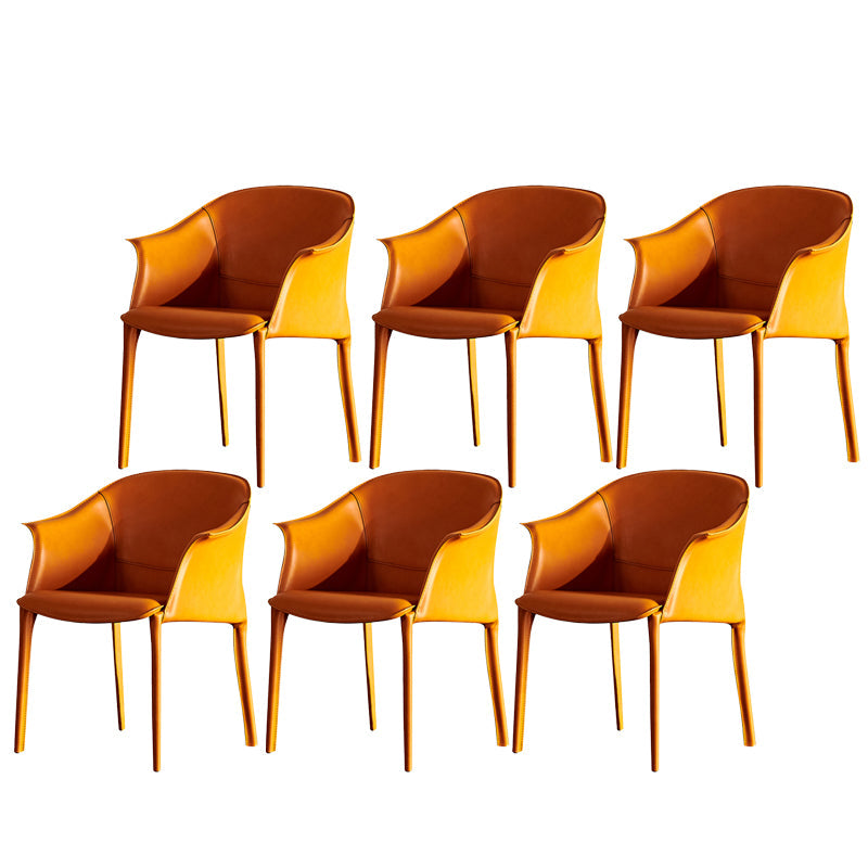 Faux Leather Dining Arm Chair Contemporary Dining and Accent Chairs Orange Yellow 6 Piece Set Clearhalo 'Dining Chairs' 'Dining Tables & Seating' 'dining_chair' 'furn' 'furn_dining_chair' 'Furniture' 'Kitchen & Dining Furniture' 5846088