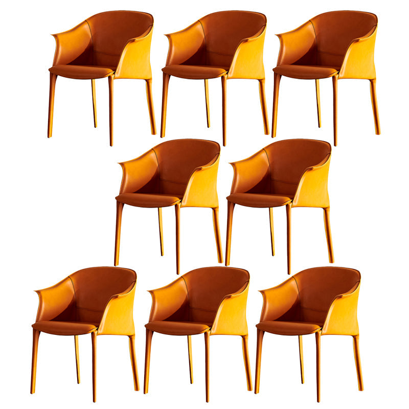Faux Leather Dining Arm Chair Contemporary Dining and Accent Chairs Orange Yellow 8 Piece Set Clearhalo 'Dining Chairs' 'Dining Tables & Seating' 'dining_chair' 'furn' 'furn_dining_chair' 'Furniture' 'Kitchen & Dining Furniture' 5846090