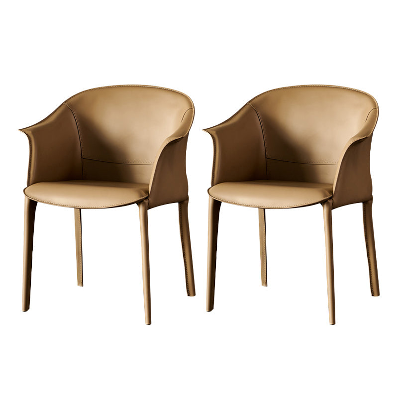 Faux Leather Dining Arm Chair Contemporary Dining and Accent Chairs Brown 2 Piece Set Clearhalo 'Dining Chairs' 'Dining Tables & Seating' 'dining_chair' 'furn' 'furn_dining_chair' 'Furniture' 'Kitchen & Dining Furniture' 5846094