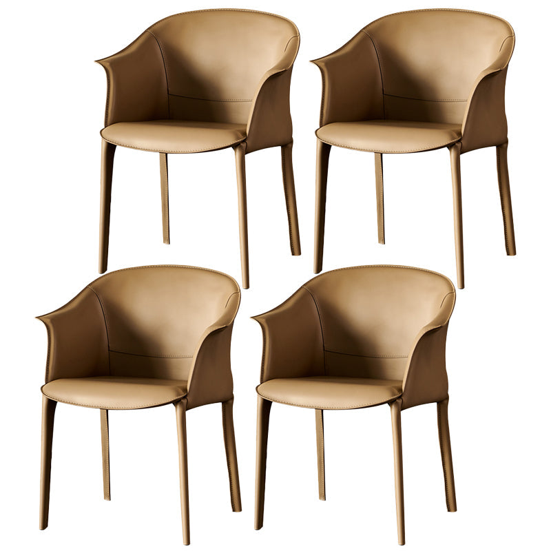 Faux Leather Dining Arm Chair Contemporary Dining and Accent Chairs Brown 4 Piece Set Clearhalo 'Dining Chairs' 'Dining Tables & Seating' 'dining_chair' 'furn' 'furn_dining_chair' 'Furniture' 'Kitchen & Dining Furniture' 5846095