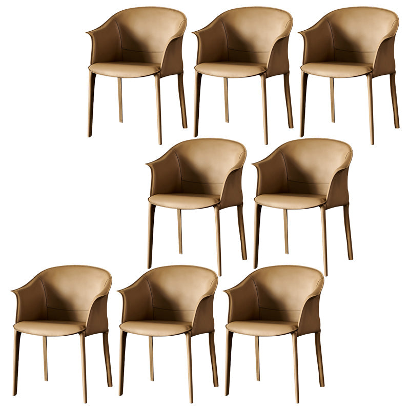 Faux Leather Dining Arm Chair Contemporary Dining and Accent Chairs Brown 8 Piece Set Clearhalo 'Dining Chairs' 'Dining Tables & Seating' 'dining_chair' 'furn' 'furn_dining_chair' 'Furniture' 'Kitchen & Dining Furniture' 5846097