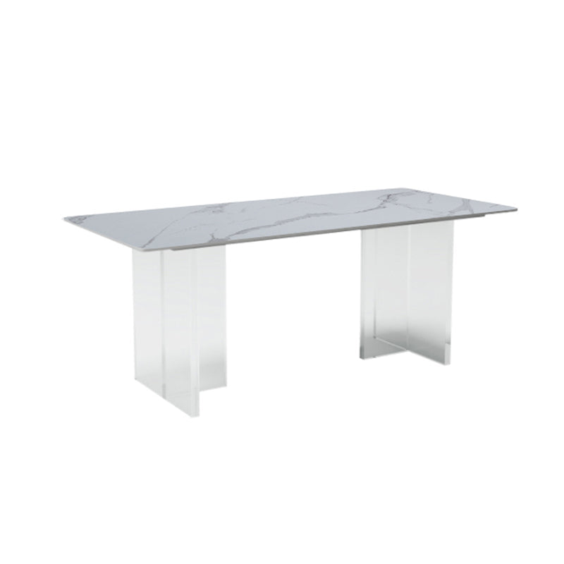 Modern Rectangle Sintered Stone Dining Table Set 1/4/5/6 Pieces Dining Set White 79"L x 39"W Clearhalo 'Dining Room Sets' 'Dining Tables & Seating' 'dining_room_set' 'furn' 'furn_dining_room_set' 'Furniture' 'Kitchen & Dining Furniture' 5846450