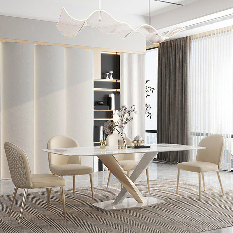 Glam Sintered Stone Dining Set 1/4/5/7 Pieces Dining Set with Pedestal Base 5 Pieces: Table, 4 Chairs Clearhalo 'Dining Room Sets' 'Dining Tables & Seating' 'dining_room_set' 'furn' 'furn_dining_room_set' 'Furniture' 'Kitchen & Dining Furniture' 5846468