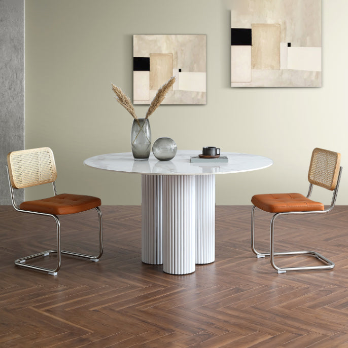 Set di tavoli da pranzo al coperto bianco rotondo in pietra moderna 1/2/3/5 pezzi Dinette Set