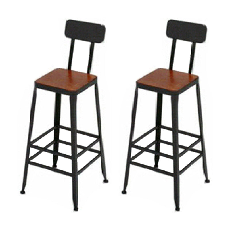 Industrial Metal Stool Wood Rectangle Seat Counter Stool in Matte Finish With Back 2 Piece Set Non-Upholstered Clearhalo 'Bar Furniture' 'Bar Stools' 'bar_stools' 'furn' 'furn_bar_stools' 'Furniture' 'Kitchen & Dining Furniture' 5846852