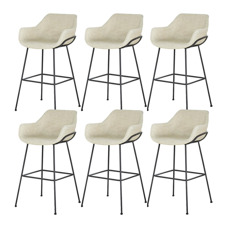 Scandinavian Faux Leather Upholstered Counter Stool with 4 Legs in Matte Finish for Home Off-White 6 Piece Set Clearhalo 'Bar Furniture' 'Bar Stools' 'bar_stools' 'furn' 'furn_bar_stools' 'Furniture' 'Kitchen & Dining Furniture' 5847174