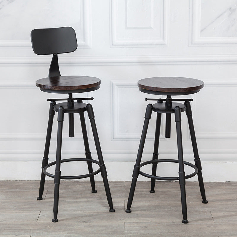 Tabouret industriel en métal, siège rond en bois, tabouret de comptoir réglable, finition mate